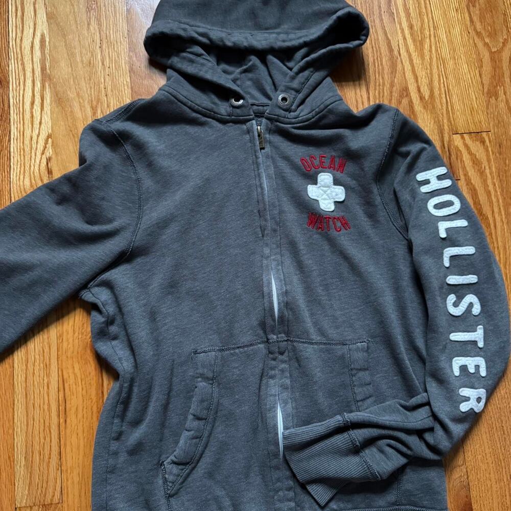 vintage 2000s y2k hollister ocean watch dark gray oversized zip-up size medium